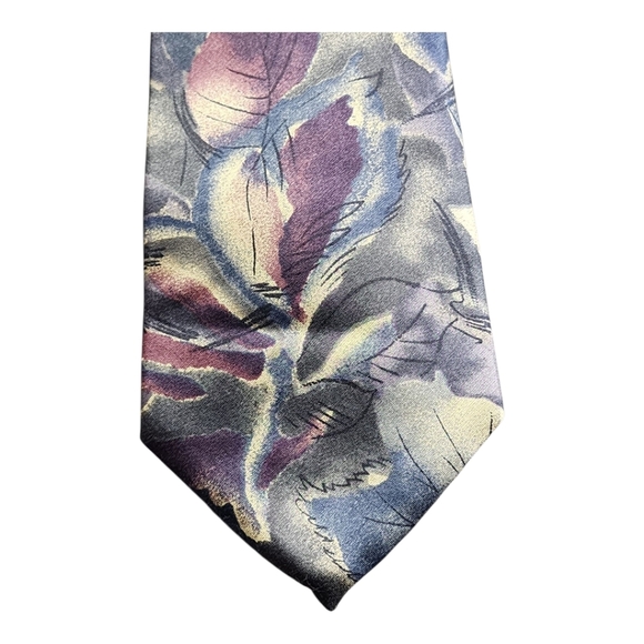 Vintage Bill Blass Abstract Floral Silk Tie Purple Navy Beige 90s Neckwear - Picture 2 of 5